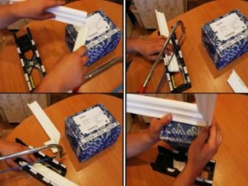 Как пользоваться стуслом для потолочных плинтусов. Как резать углы с помощью стусла? 15