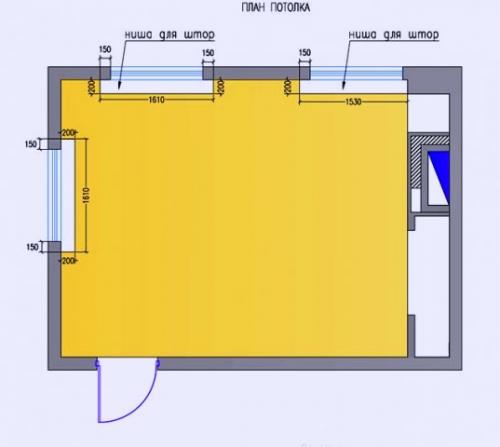 Профиль для ниши натяжного потолка. Размеры ниши для штор в натяжном потолке